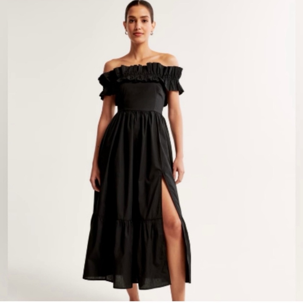 Abercrombie & Fitch Black Off-Shoulder Midi Dress